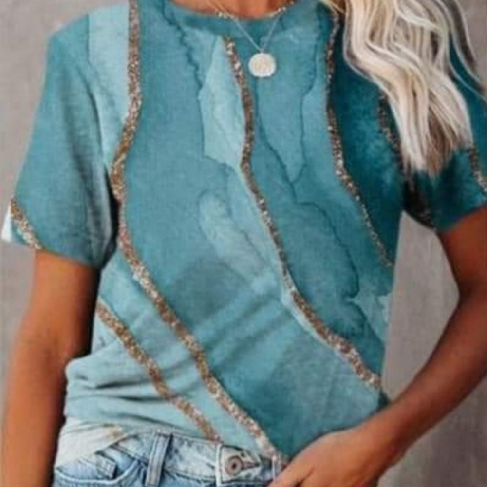 NEW BLUE WATERCOLOR TEE WITH CHEETAH STRIPES